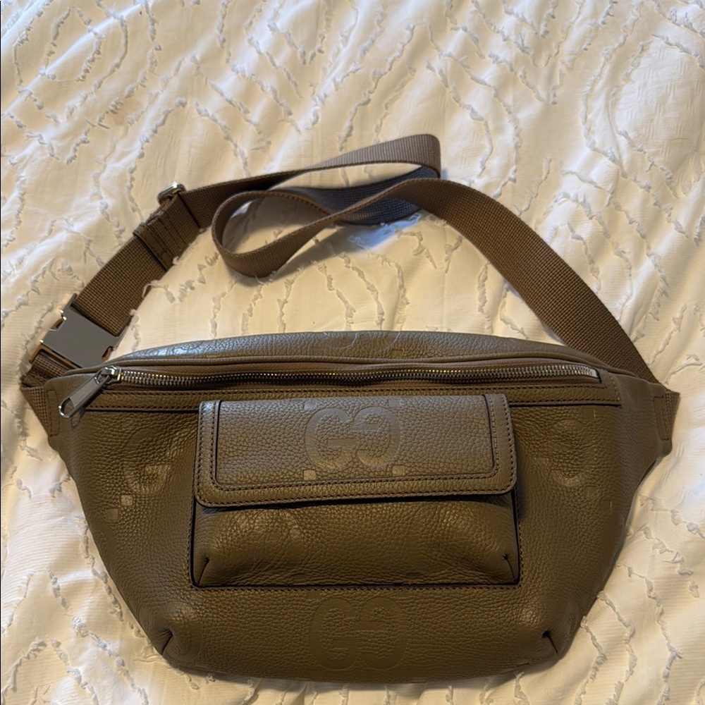 Gucci GG Jumbo Taupe Leather Belt Bag
